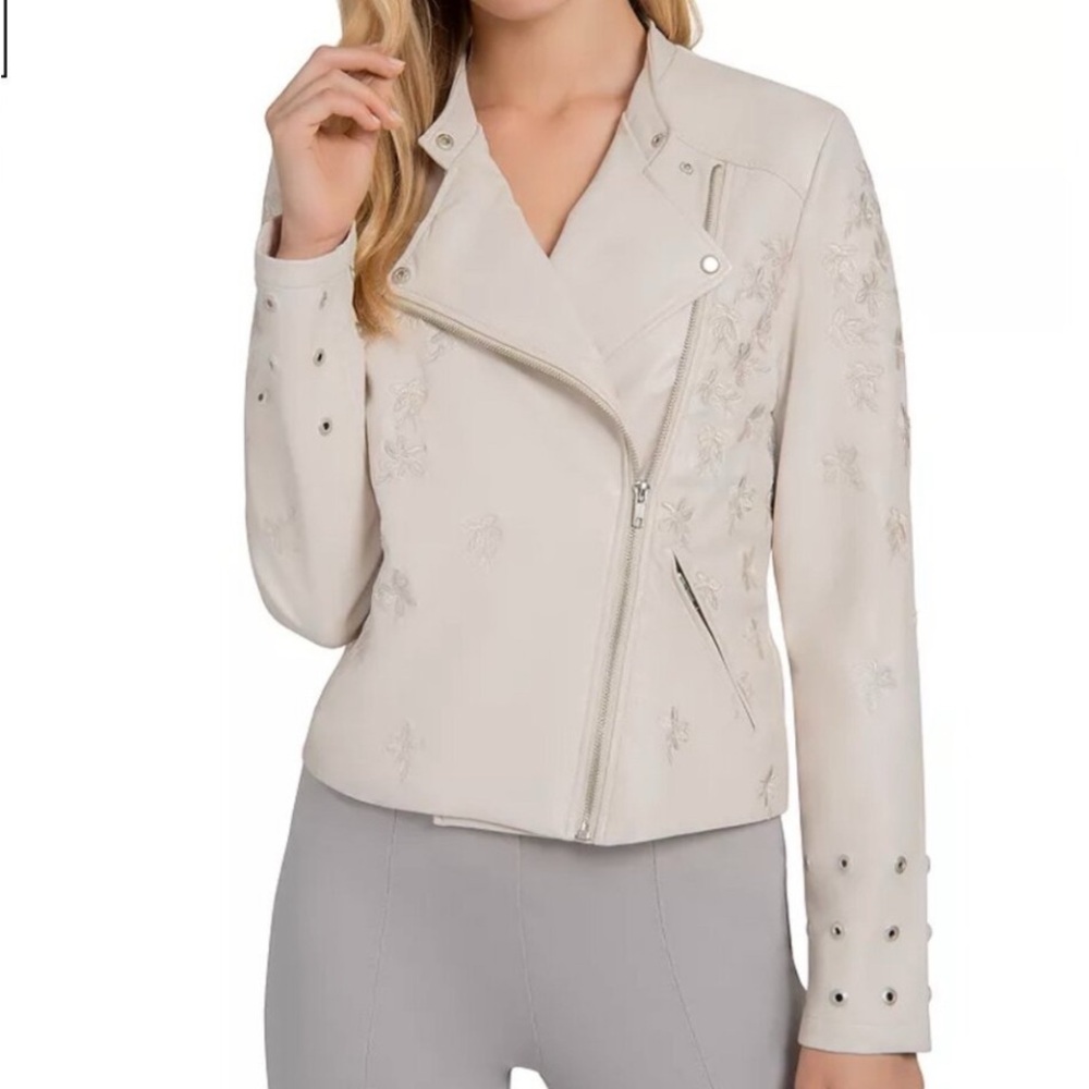 Lyssé Jamie Faux-Leather Embroidered Moto Jacket Size Small